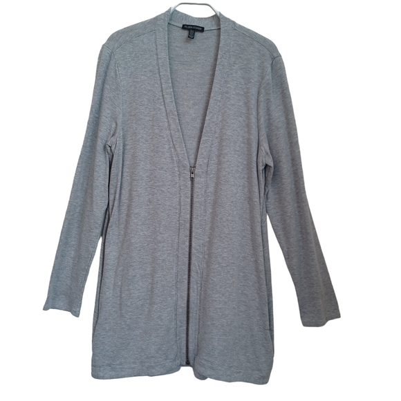 Eileen Fisher Full Zip Sweater Cardigan Gray Knit Long Line Casual Top Womens M - Picture 1 of 10
